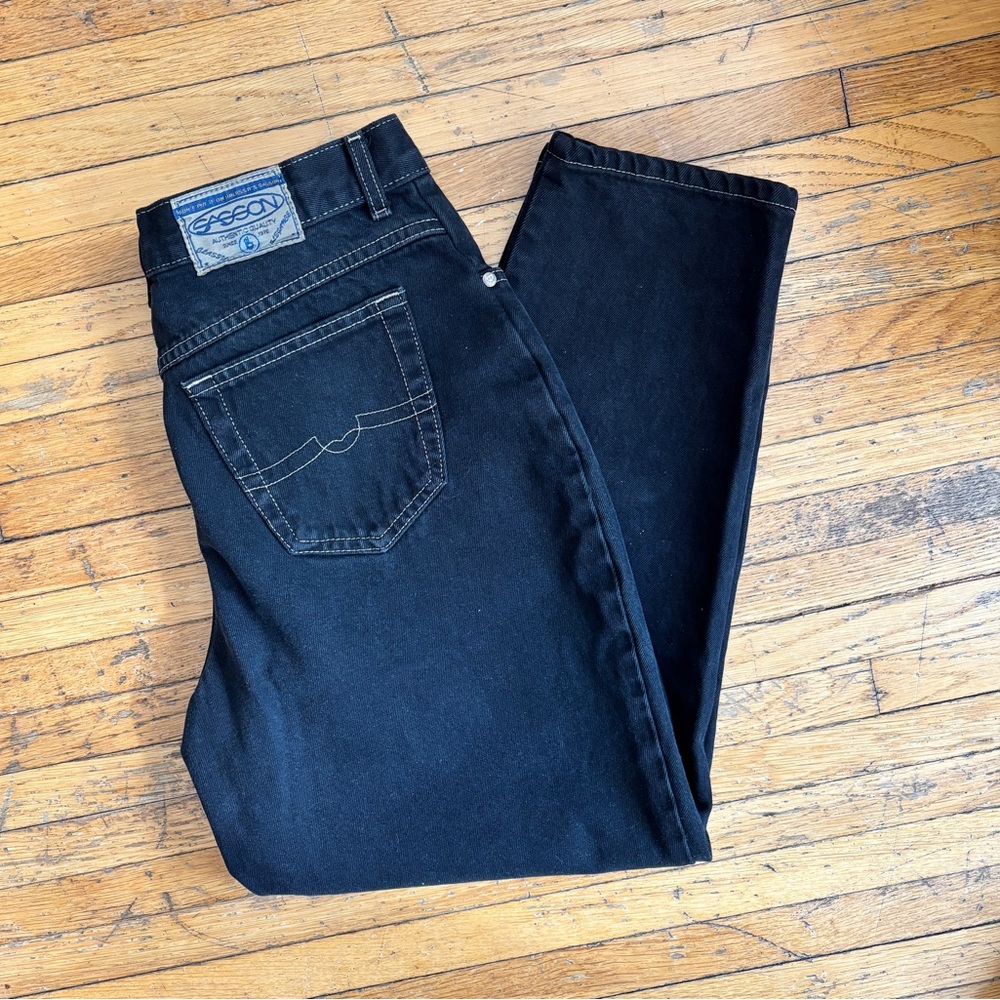 Vintage Sasson black contrast stitch high waisted straight leg mom jeans